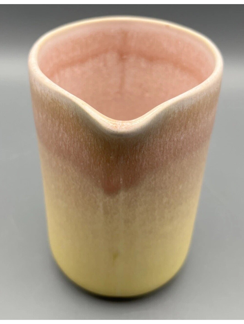 Anthropologie Stoneware Creamer Pitcher 5” Pink Yellow Ombre Matte Glaze Pottery